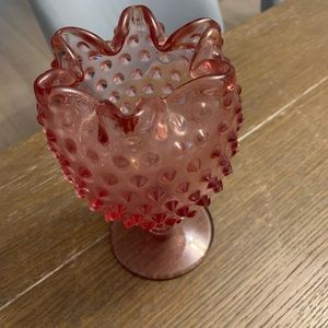Vintage Colonial Pink Compote On Pedestal.  Hobnail Design.  7 3/8” H